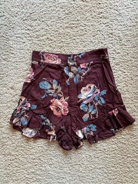 Show Me Your MuMu Burgundy Floral High-Waist Ruffle Shorts